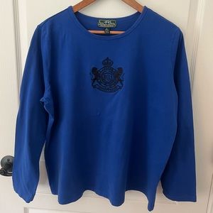 Lauren Ralph Lauren 2X Plus Size Royal Blue long Sleeve Jewel Neck Tee Crest